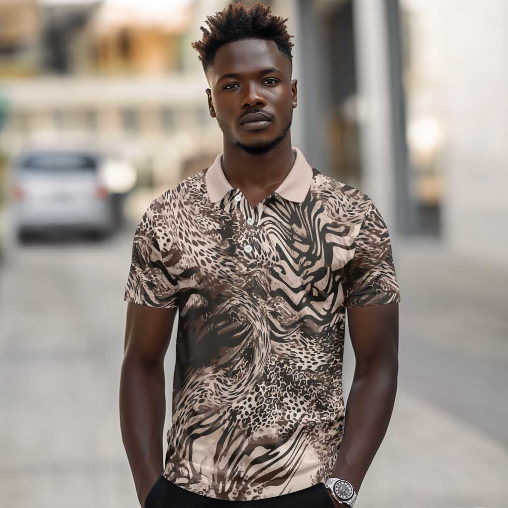 African Safari Zebra Leopard Swirl Pattern Polo Shirt