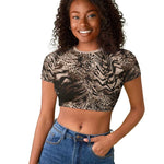 African Safari Zebra Leopard Swirl Pattern Raglan Cropped T shirt