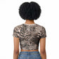 African Safari Zebra Leopard Swirl Pattern Raglan Cropped T shirt