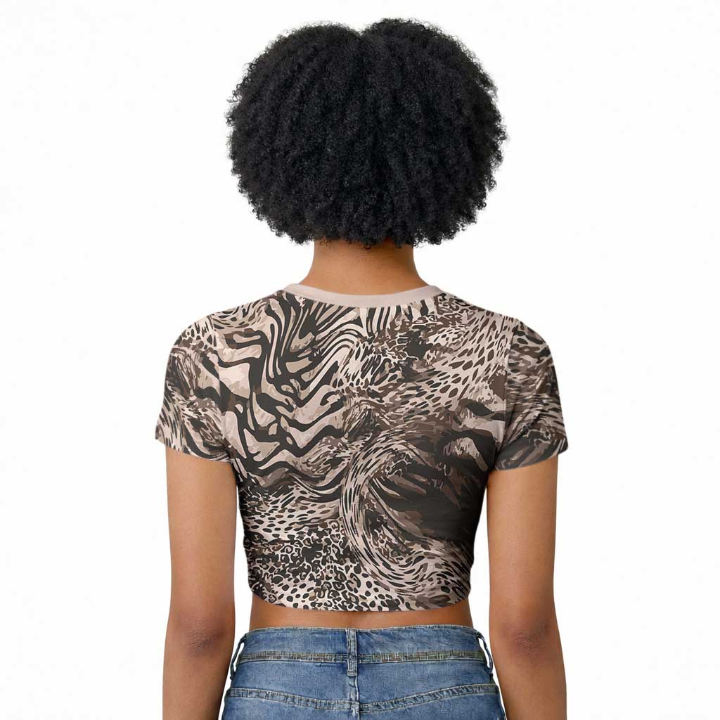 African Safari Zebra Leopard Swirl Pattern Raglan Cropped T shirt