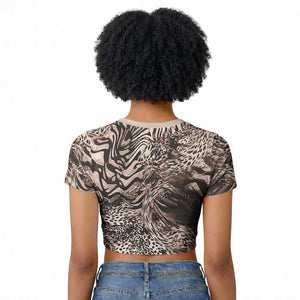 African Safari Zebra Leopard Swirl Pattern Raglan Cropped T shirt