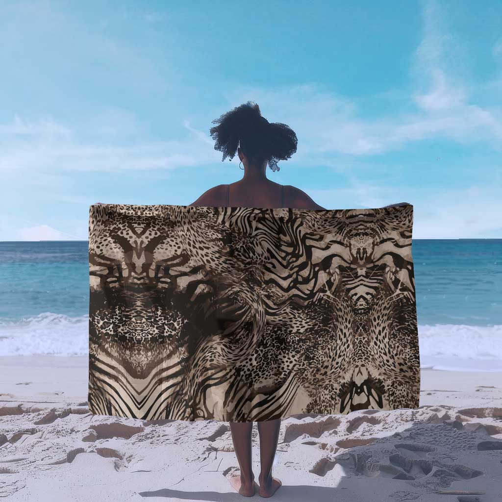 African Safari Zebra Leopard Swirl Pattern Sarong