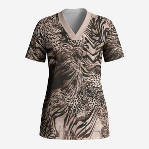 African Safari Zebra Leopard Swirl Pattern Scrub Top