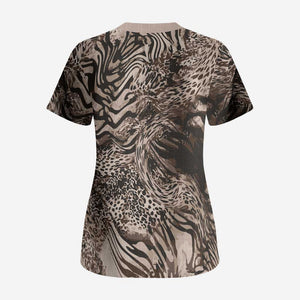 African Safari Zebra Leopard Swirl Pattern Scrub Top