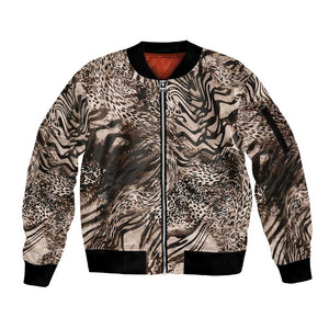 African Safari Zebra Leopard Swirl Pattern Sleeve Zip Bomber Jacket
