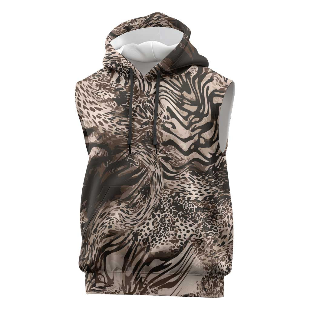 African Safari Zebra Leopard Swirl Pattern Sleeveless Hoodie