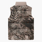 African Safari Zebra Leopard Swirl Pattern Sleeveless Puffer Jacket