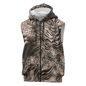 African Safari Zebra Leopard Swirl Pattern Sleeveless Zip Hoodie