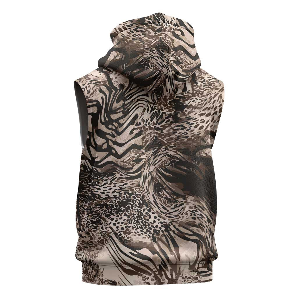 African Safari Zebra Leopard Swirl Pattern Sleeveless Zip Hoodie