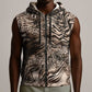 African Safari Zebra Leopard Swirl Pattern Sleeveless Zip Hoodie