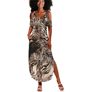 African Safari Zebra Leopard Swirl Pattern Summer Maxi Dress