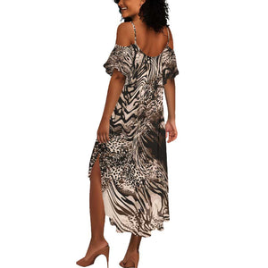 African Safari Zebra Leopard Swirl Pattern Summer Maxi Dress