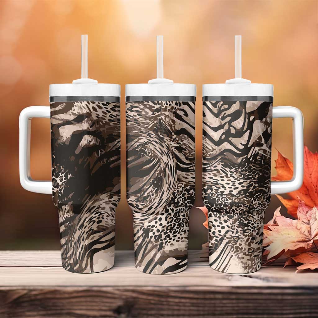 African Safari Zebra Leopard Swirl Pattern Tumbler With Handle