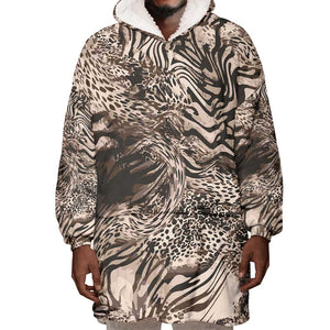 African Safari Zebra Leopard Swirl Pattern Wearable Blanket Hoodie