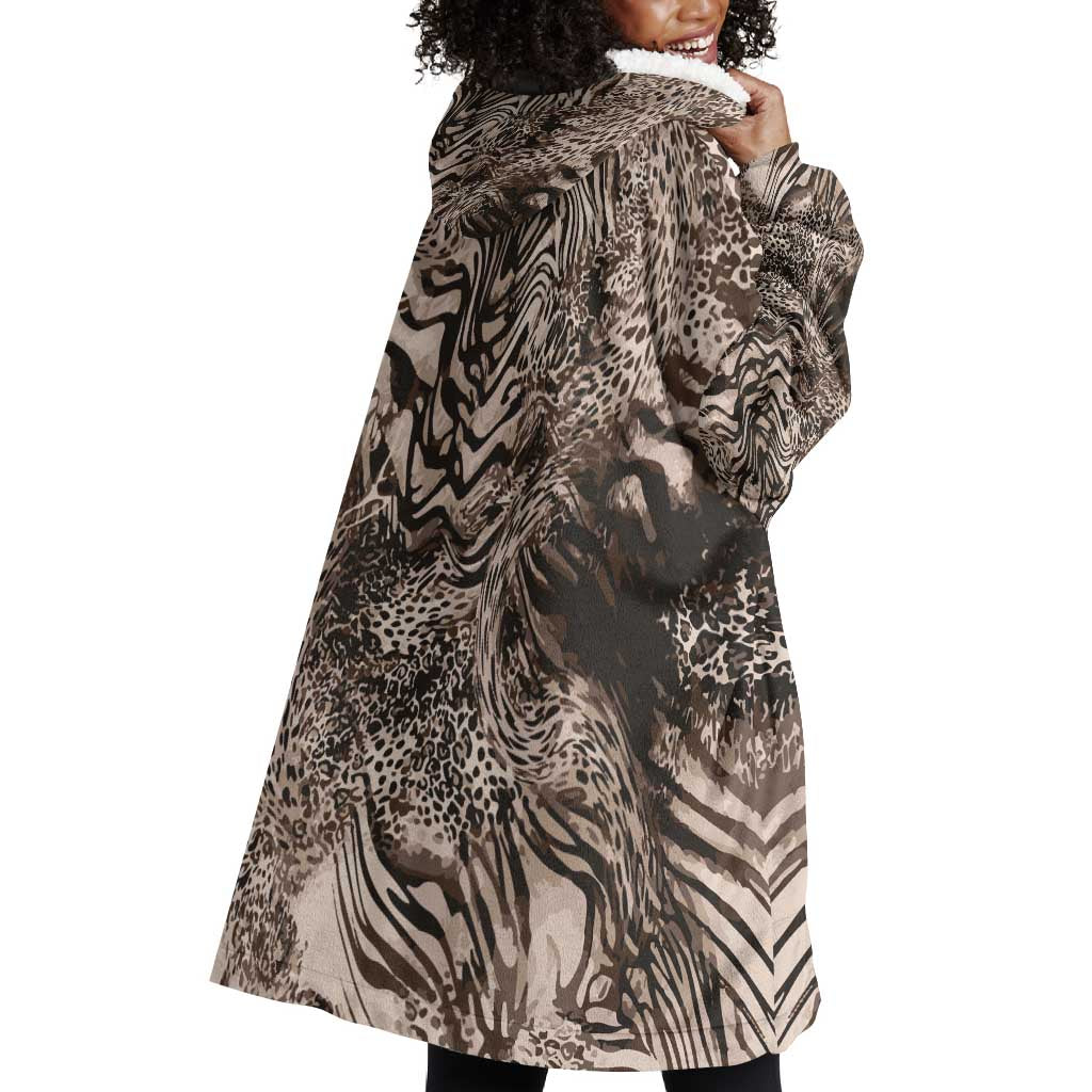 African Safari Zebra Leopard Swirl Pattern Wearable Blanket Hoodie