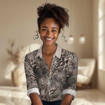 African Safari Zebra Leopard Swirl Pattern Women Casual Shirt