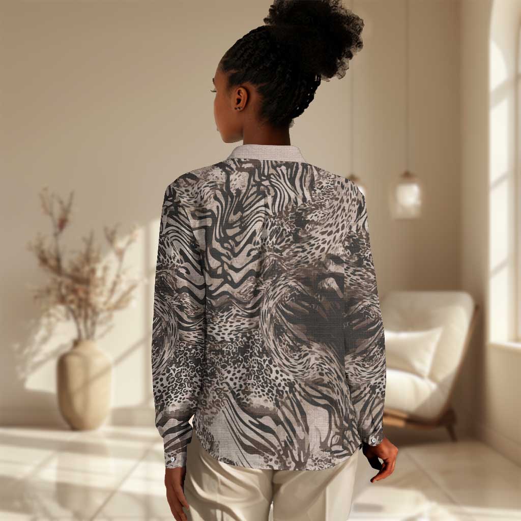 African Safari Zebra Leopard Swirl Pattern Women Casual Shirt