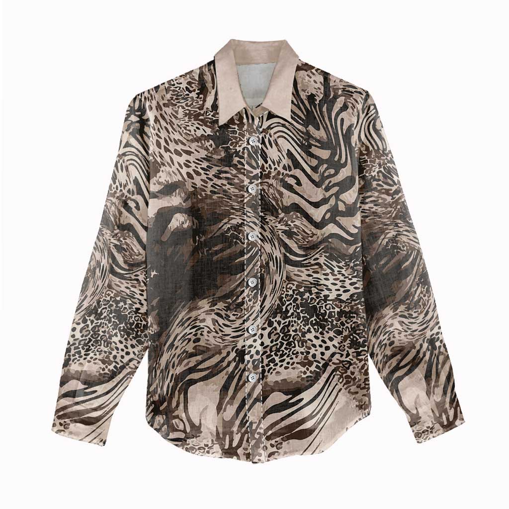African Safari Zebra Leopard Swirl Pattern Women Casual Shirt