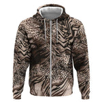 African Safari Zebra Leopard Swirl Pattern Zip Hoodie