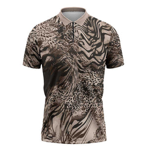 African Safari Zebra Leopard Swirl Pattern Zipper Polo Shirt