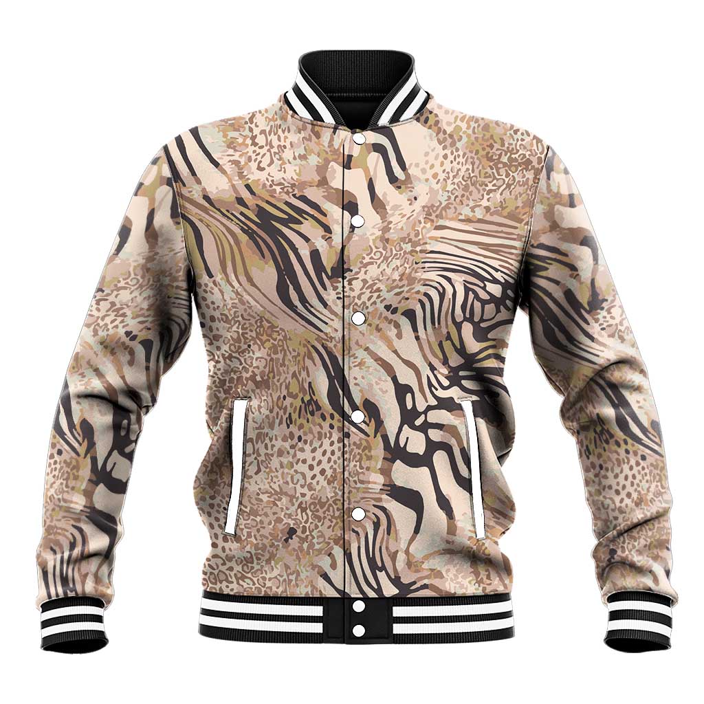 African Zebra Leopard Pattern Baseball Jacket Sand Taupe Beige