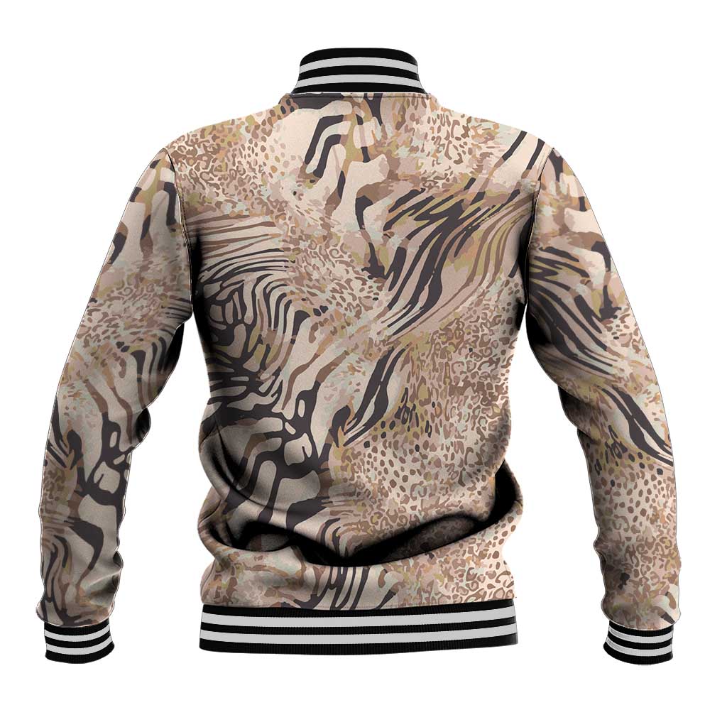 African Zebra Leopard Pattern Baseball Jacket Sand Taupe Beige