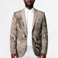 African Zebra Leopard Pattern Blazer Sand Taupe Beige