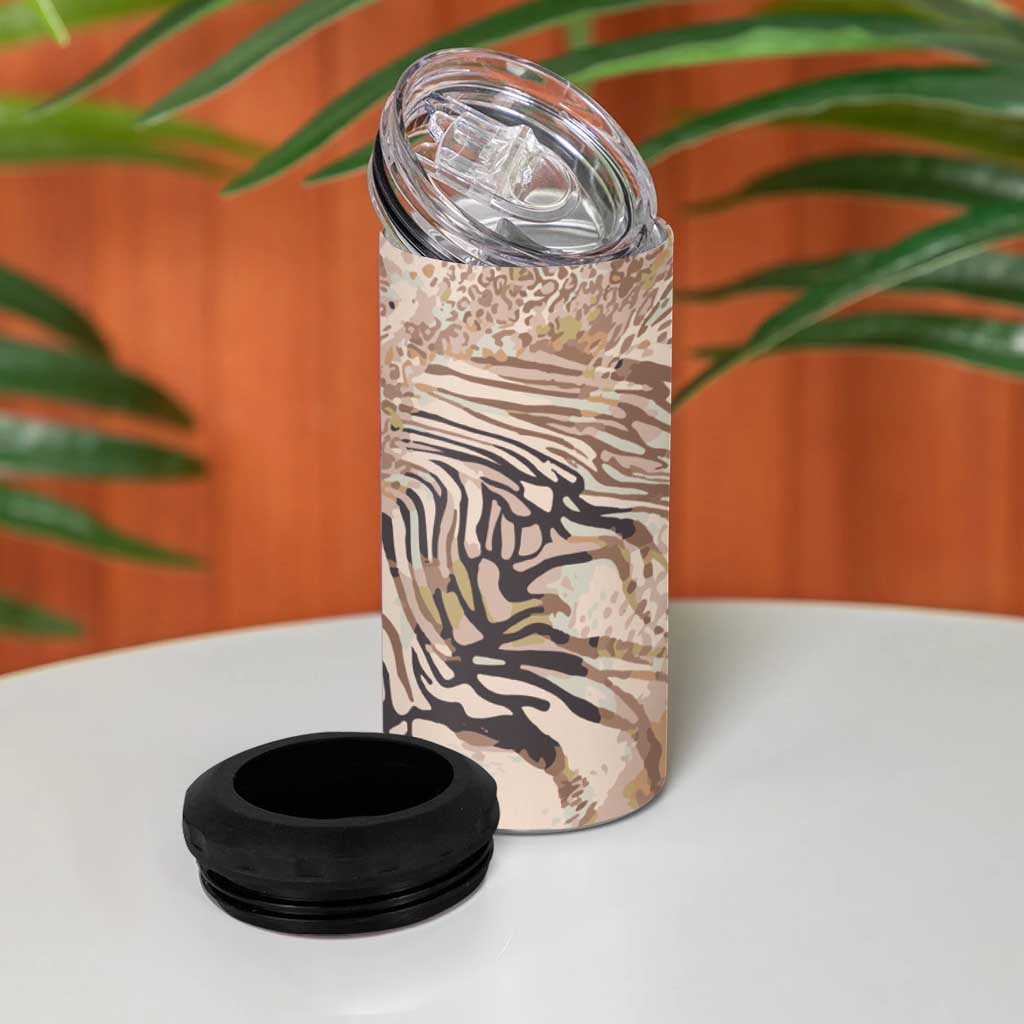 African Zebra Leopard Pattern 4 in 1 Can Cooler Tumbler Sand Taupe Beige