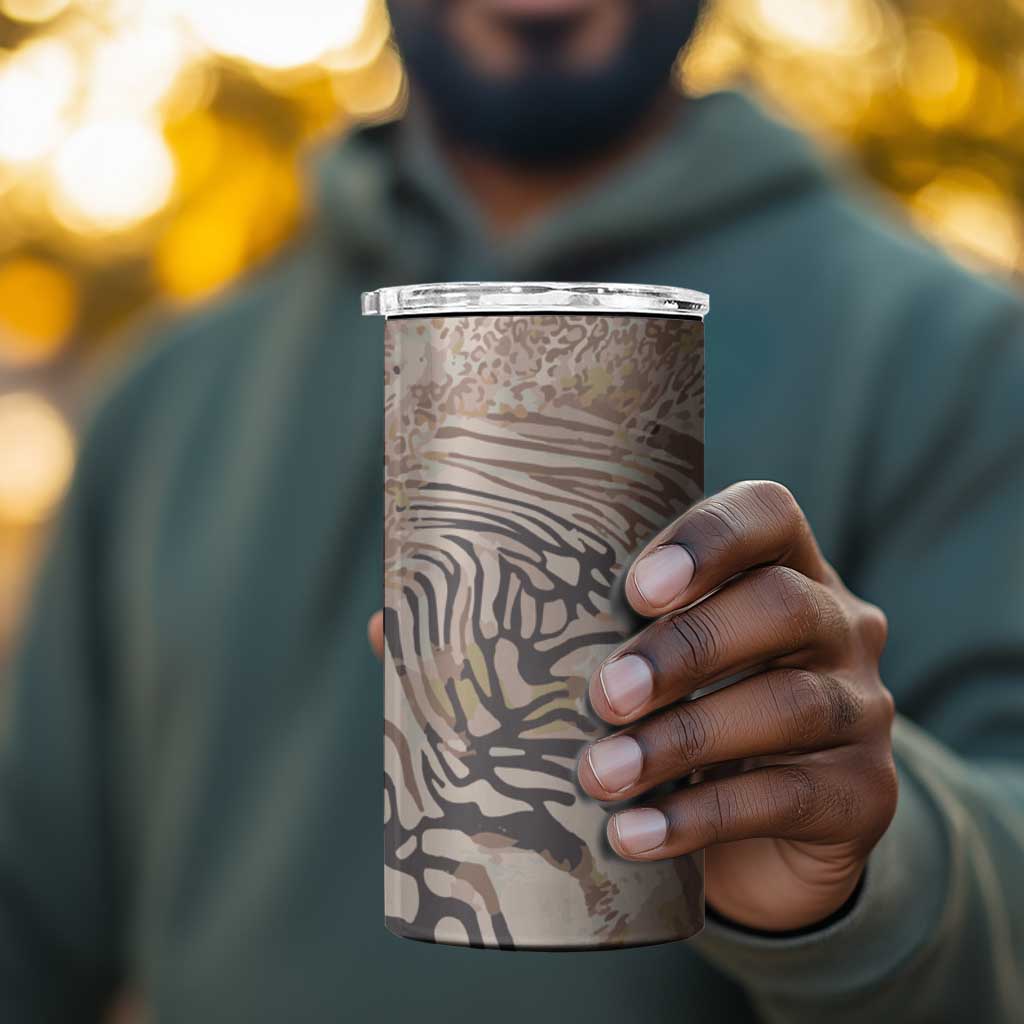 African Zebra Leopard Pattern 4 in 1 Can Cooler Tumbler Sand Taupe Beige