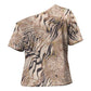 African Zebra Leopard Pattern Cross Shoulder Shirt Sand Taupe Beige