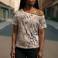 African Zebra Leopard Pattern Cross Shoulder Shirt Sand Taupe Beige