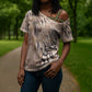 African Zebra Leopard Pattern Cross Shoulder Shirt Sand Taupe Beige