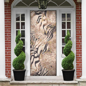 African Zebra Leopard Pattern Door Cover Sand Taupe Beige