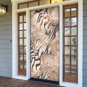 African Zebra Leopard Pattern Door Cover Sand Taupe Beige