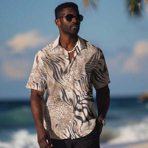 African Zebra Leopard Pattern Hawaiian Shirt Sand Taupe Beige