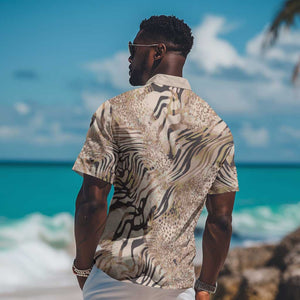 African Zebra Leopard Pattern Hawaiian Shirt Sand Taupe Beige