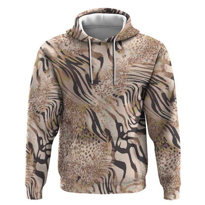 African Zebra Leopard Pattern Hoodie Sand Taupe Beige
