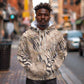 African Zebra Leopard Pattern Hoodie Sand Taupe Beige