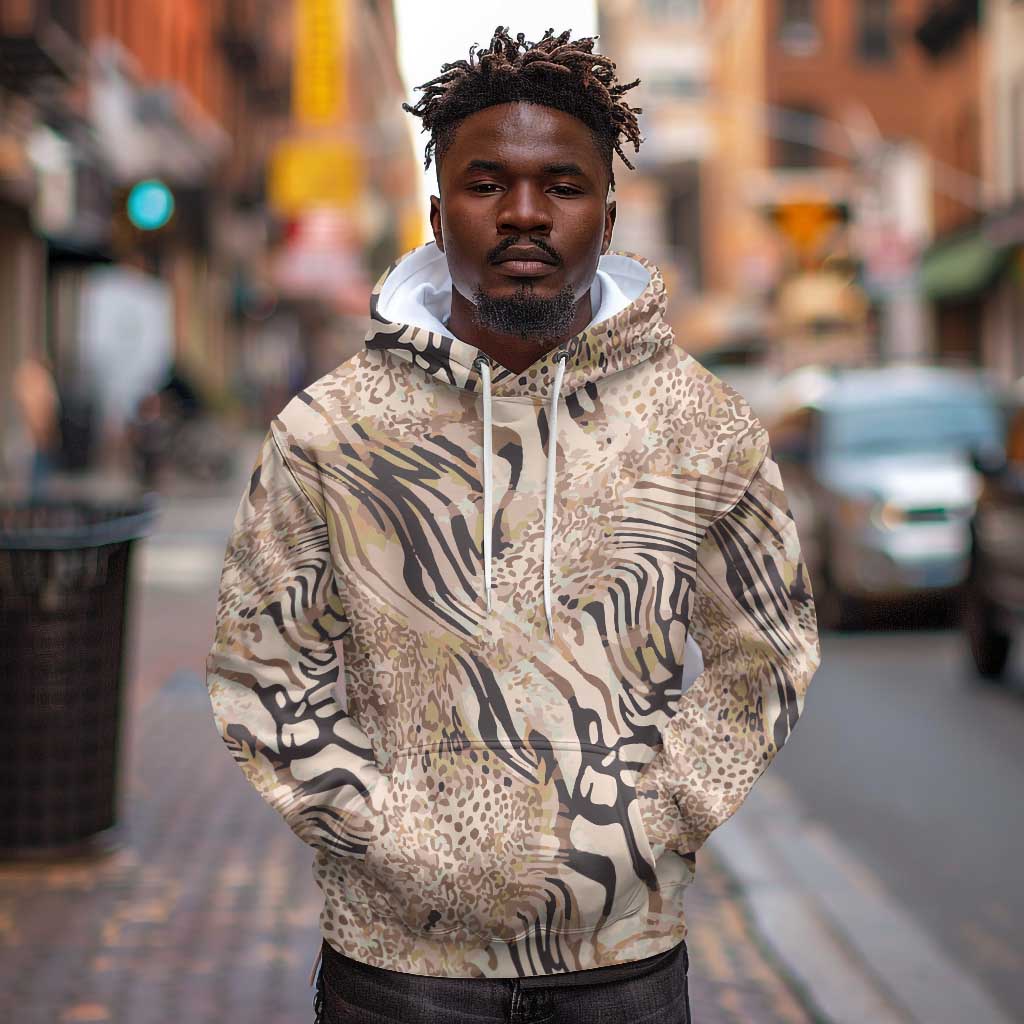 African Zebra Leopard Pattern Hoodie Sand Taupe Beige