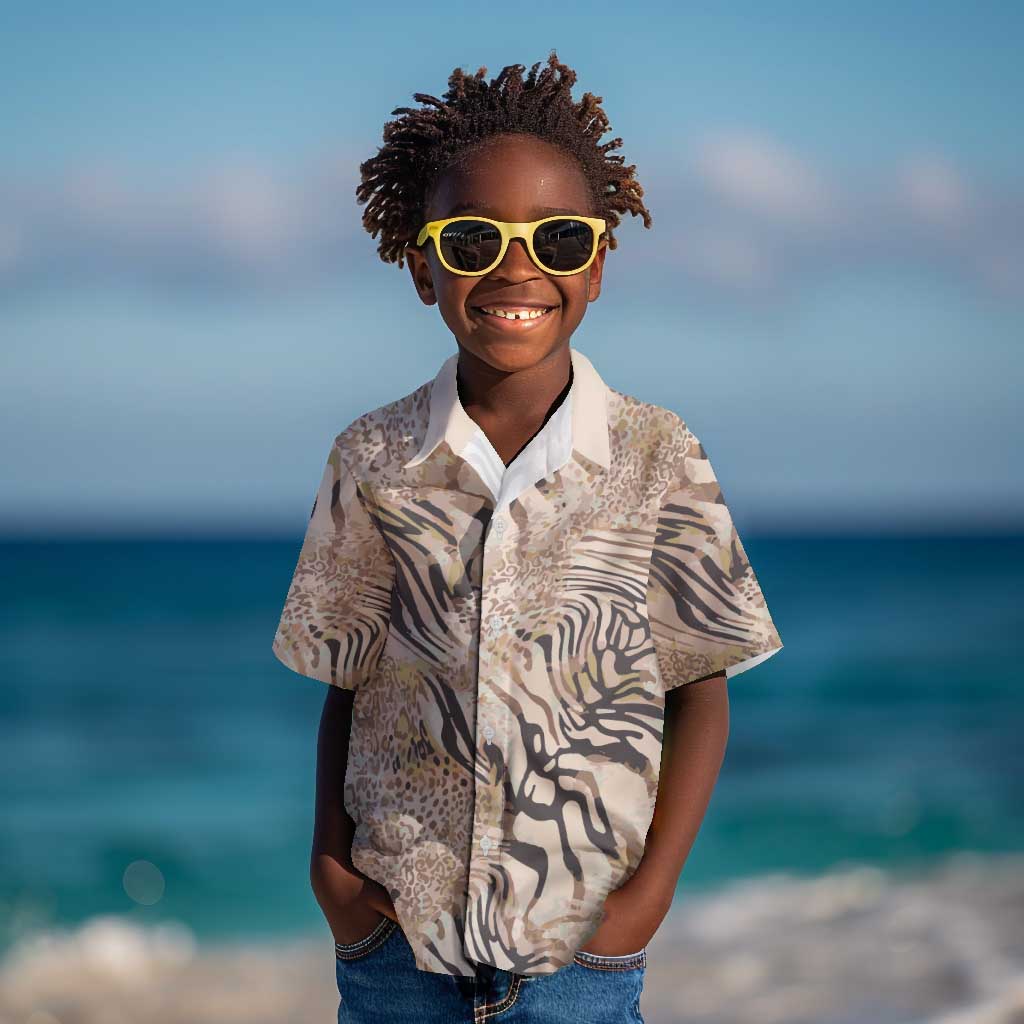 African Zebra Leopard Pattern Kid Hawaiian Shirt Sand Taupe Beige