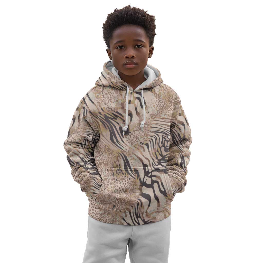 African Zebra Leopard Pattern Kid Hoodie Sand Taupe Beige