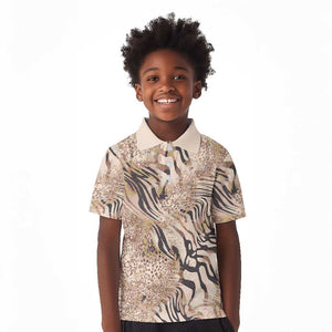 African Zebra Leopard Pattern Kid Polo Shirt Sand Taupe Beige