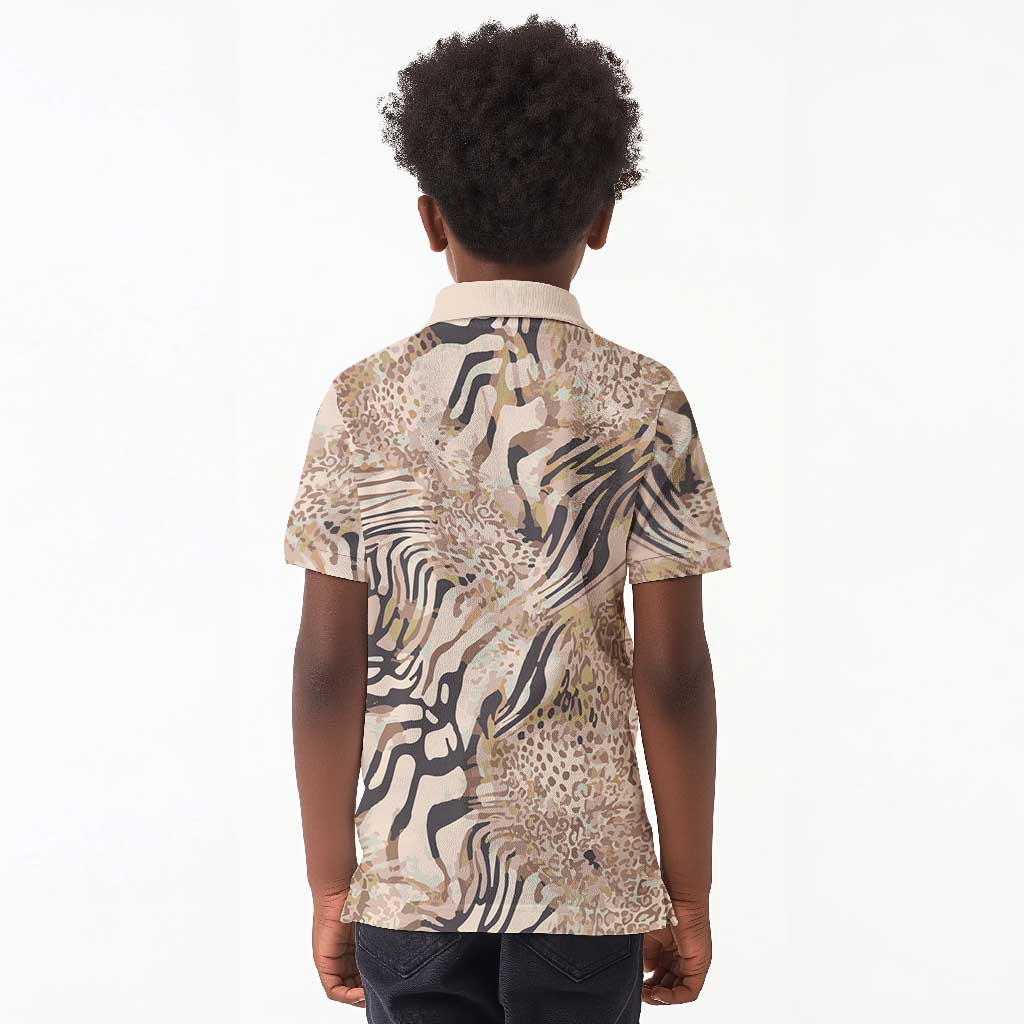 African Zebra Leopard Pattern Kid Polo Shirt Sand Taupe Beige