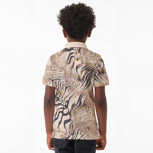 African Zebra Leopard Pattern Kid Polo Shirt Sand Taupe Beige