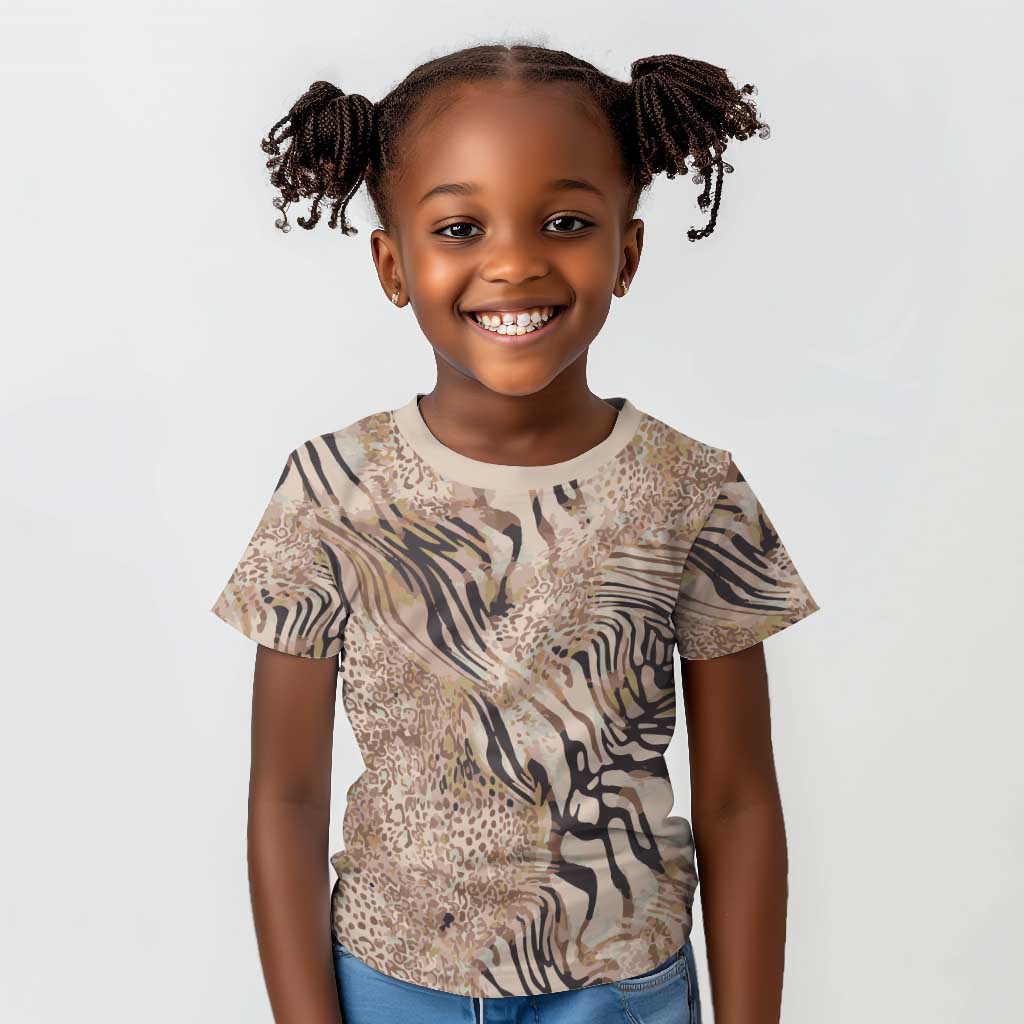 African Zebra Leopard Pattern Kid T shirt Sand Taupe Beige