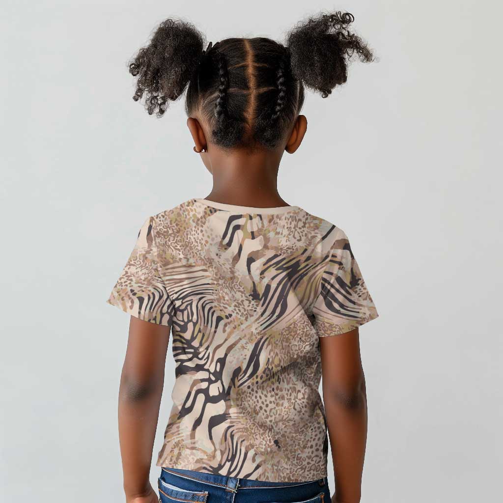 African Zebra Leopard Pattern Kid T shirt Sand Taupe Beige