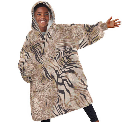African Zebra Leopard Pattern Kid Wearable Blanket Hoodie Sand Taupe Beige