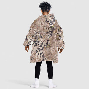 African Zebra Leopard Pattern Kid Wearable Blanket Hoodie Sand Taupe Beige