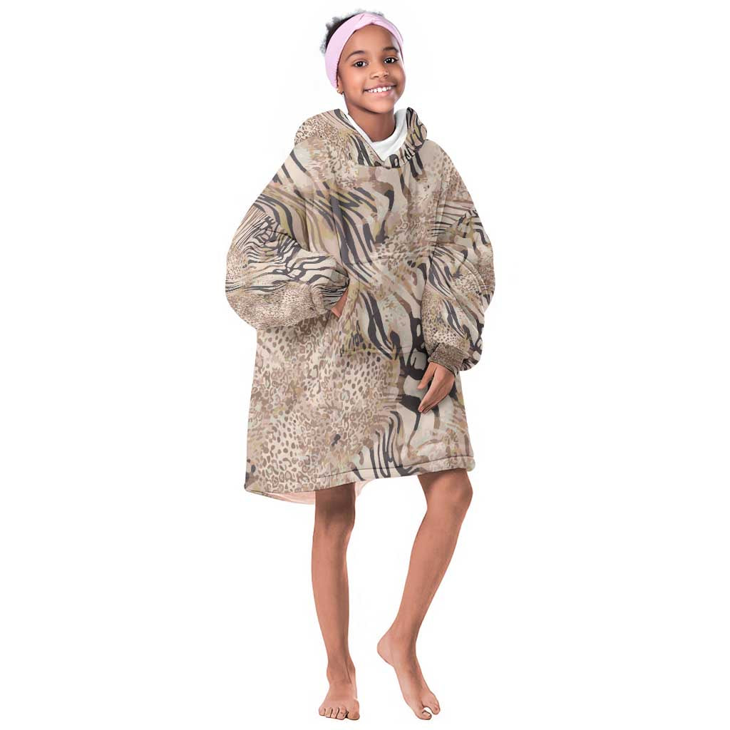 African Zebra Leopard Pattern Kid Wearable Blanket Hoodie Sand Taupe Beige