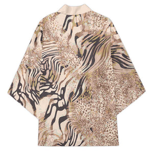 African Zebra Leopard Pattern Kimono Sand Taupe Beige